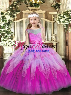 Sleeveless Lace Up Floor Length Lace and Ruffles Little Girl Pageant Gowns