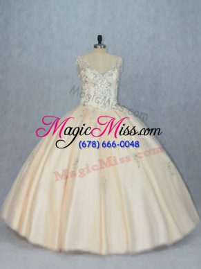 Delicate Champagne Sleeveless Tulle Lace Up Quinceanera Dress for Sweet 16 and Quinceanera