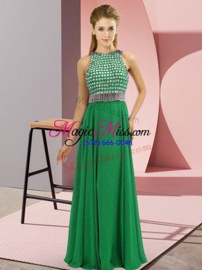 Hot Sale Beading Prom Dresses Green Side Zipper Sleeveless Floor Length