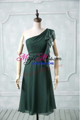Custom Designed Peacock Green One Shoulder Zipper Ruching Prom Gown Sleeveless