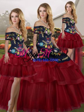 Sleeveless Brush Train Lace Up Embroidery and Ruffled Layers Sweet 16 Dress