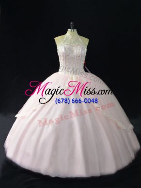Custom Design Sleeveless Beading and Appliques Lace Up Quinceanera Dress