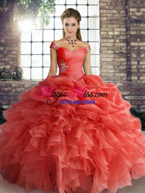 Off The Shoulder Sleeveless Organza Vestidos de Quinceanera Beading and Ruffles and Pick Ups Lace Up