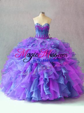 Clearance Multi-color Ball Gowns Sweetheart Sleeveless Organza Floor Length Lace Up Beading and Appliques and Ruffles Quinceanera Gowns