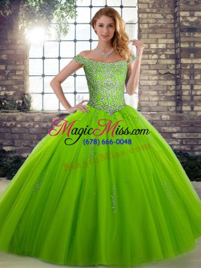 Comfortable Ball Gowns Sweet 16 Dresses Off The Shoulder Tulle Sleeveless Floor Length Lace Up