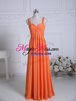 Glamorous Orange Straps Neckline Ruching Dama Dress for Quinceanera Sleeveless Zipper