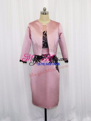 Scoop Long Sleeves Satin Mother Of The Bride Dress Lace and Appliques Zipper