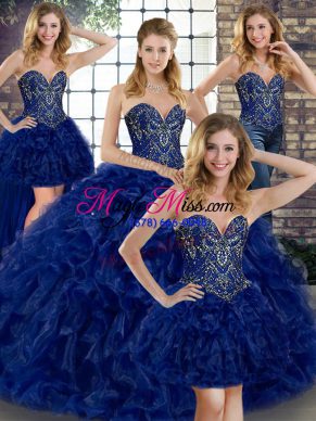 Popular Sleeveless Lace Up Floor Length Beading and Ruffles Quinceanera Dress