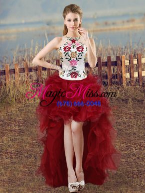 Superior Organza Sleeveless High Low Junior Homecoming Dress and Embroidery
