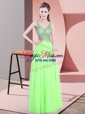 Most Popular Yellow Green Sleeveless Floor Length Beading Zipper Prom Dresses