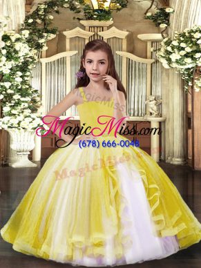 Yellow Straps Lace Up Beading Little Girls Pageant Gowns Sleeveless