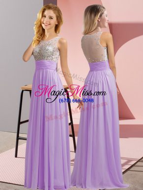 Custom Designed Sleeveless Floor Length Beading Side Zipper Quinceanera Dama Dress with Lavender