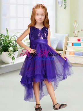 Purple Sleeveless Organza Zipper Toddler Flower Girl Dress for Wedding Party