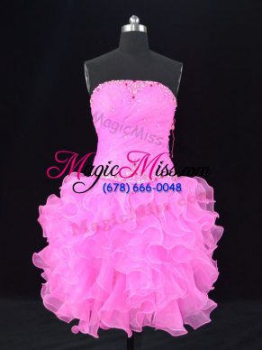 Attractive Lace Up Pink for Prom and Party and Military Ball with Beading