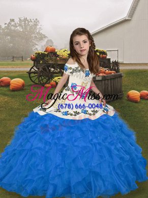 Straps Sleeveless Lace Up Little Girls Pageant Dress Blue Organza