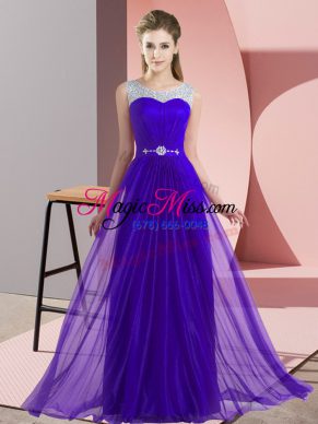 Free and Easy Purple Lace Up Scoop Beading Court Dresses for Sweet 16 Chiffon Sleeveless