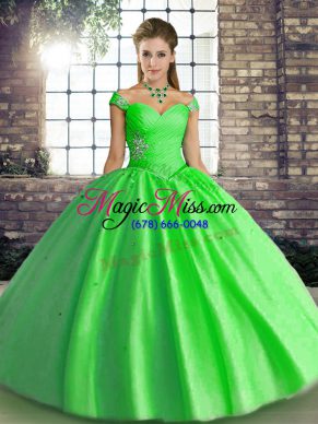 Hot Sale Green Sleeveless Floor Length Beading Lace Up Sweet 16 Dresses