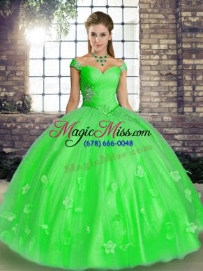 Custom Made Green Tulle Lace Up 15th Birthday Dress Sleeveless Floor Length Beading and Appliques