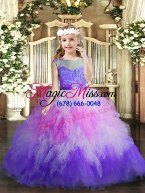 Best Ball Gowns Pageant Dress for Teens Multi-color V-neck Tulle Sleeveless Floor Length Backless