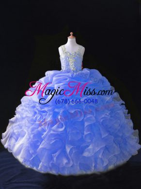 Straps Sleeveless Organza Little Girl Pageant Dress Beading and Ruffles and Pick Ups Zipper