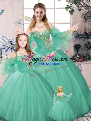 Sweetheart Long Sleeves Lace Up Quinceanera Dress Green Tulle