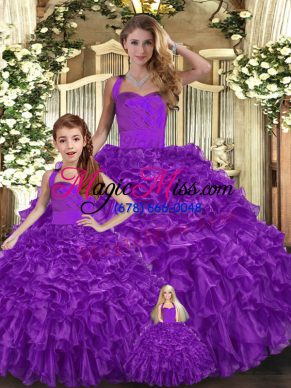 Popular Purple Lace Up Sweet 16 Dress Ruffles Sleeveless Floor Length