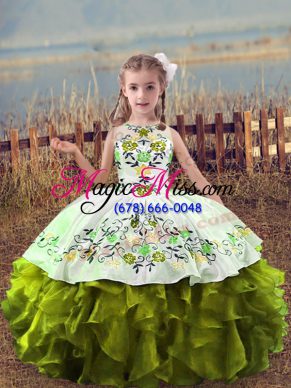 Classical Scoop Sleeveless Lace Up High School Pageant Dress Olive Green Organza