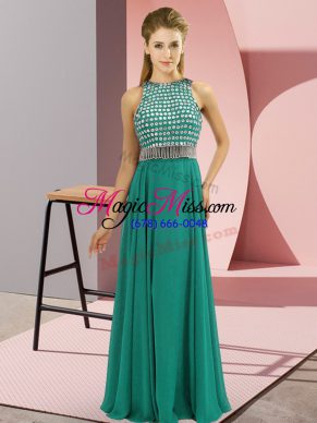 Turquoise Sleeveless Beading Floor Length Prom Evening Gown