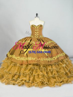 Brown Sleeveless Satin and Organza Brush Train Lace Up Sweet 16 Dress for Sweet 16 and Quinceanera
