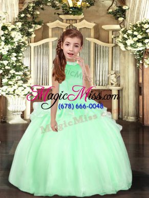 Apple Green Ball Gowns Organza Halter Top Sleeveless Beading Floor Length Backless Little Girl Pageant Gowns