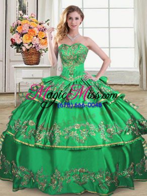 Classical Sweetheart Sleeveless Lace Up Sweet 16 Dresses Green Organza