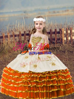 Attractive Ball Gowns Little Girls Pageant Dress Orange Red Straps Organza Sleeveless Floor Length Lace Up