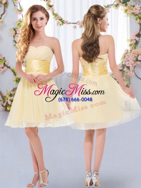 Yellow Chiffon Lace Up Sweetheart Sleeveless Mini Length Bridesmaids Dress Belt