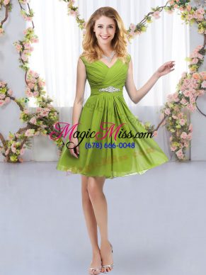 Mini Length Empire Sleeveless Olive Green Bridesmaid Dress Zipper