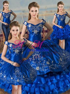 Great Royal Blue Sleeveless Embroidery and Ruffled Layers Floor Length 15 Quinceanera Dress