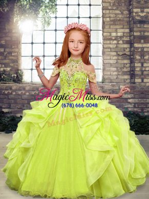 Floor Length Ball Gowns Sleeveless Yellow Green Kids Pageant Dress Lace Up