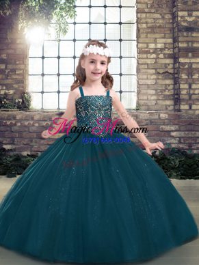Long Sleeves Lace Up Floor Length Beading Little Girls Pageant Dress Wholesale