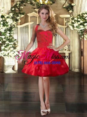 Discount Red Sleeveless Ruffles Mini Length Prom Gown