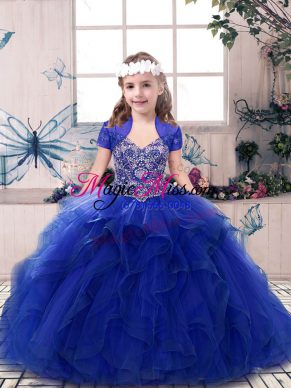 Most Popular Tulle Sleeveless Floor Length Child Pageant Dress and Beading and Ruffles