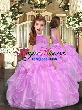 Floor Length Lilac Kids Pageant Dress Halter Top Sleeveless Backless