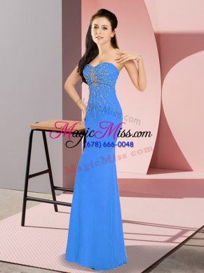 Floor Length Zipper Evening Dress Blue for Prom and Party with Beading