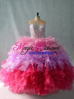 Suitable Floor Length Ball Gowns Sleeveless Multi-color Quince Ball Gowns Lace Up