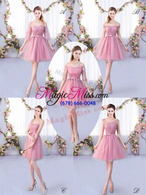 Hot Sale Mini Length A-line Half Sleeves Pink Dama Dress for Quinceanera Lace Up