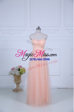 Best Selling Peach Sleeveless Floor Length Ruching Zipper Quinceanera Court of Honor Dress