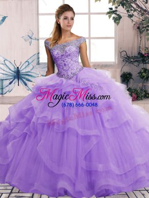 Noble Sleeveless Beading and Ruffles Lace Up Quinceanera Dress