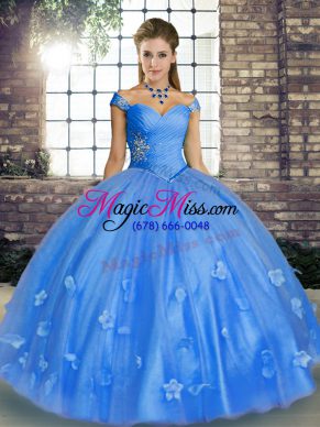 Latest Baby Blue Sleeveless Tulle Lace Up Quinceanera Dress for Military Ball and Sweet 16 and Quinceanera