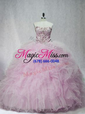 Lace Up 15 Quinceanera Dress Lilac for Sweet 16 and Quinceanera with Beading and Ruffles Brush Train