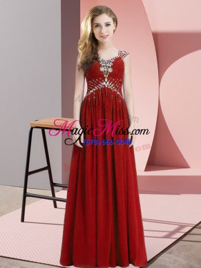 Floor Length Empire Cap Sleeves Red Prom Gown Side Zipper