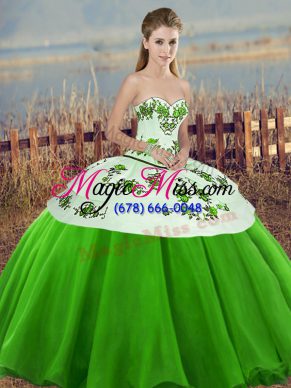 Pretty Green Sleeveless Tulle Lace Up Ball Gown Prom Dress for Military Ball and Sweet 16 and Quinceanera