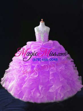 Sleeveless Beading and Ruffles and Pick Ups Zipper Little Girl Pageant Gowns